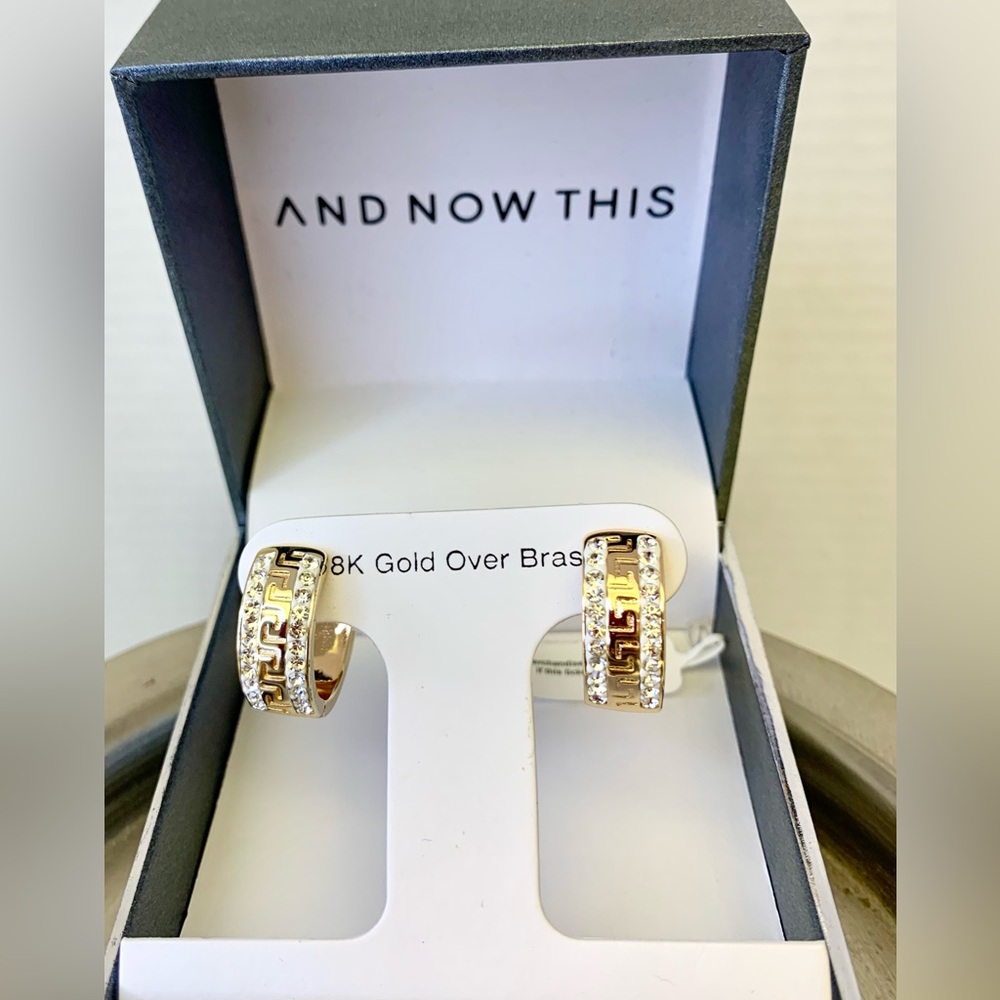 Earrings, Greek key and CZ design. NWT